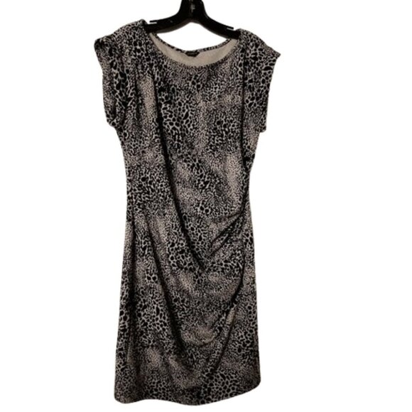 Ann Taylor animal print Ruched Black/White sheath dress Size 14 - Picture 2 of 5